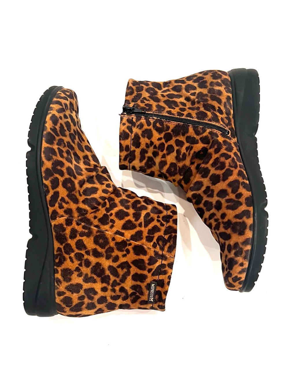 Mephisto Rezia Black Brown Leopard Animal Print Leather Air Jet Ankle Boots 7